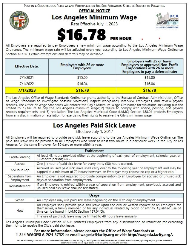 CA Los Angeles City Minimum Wage Poster
